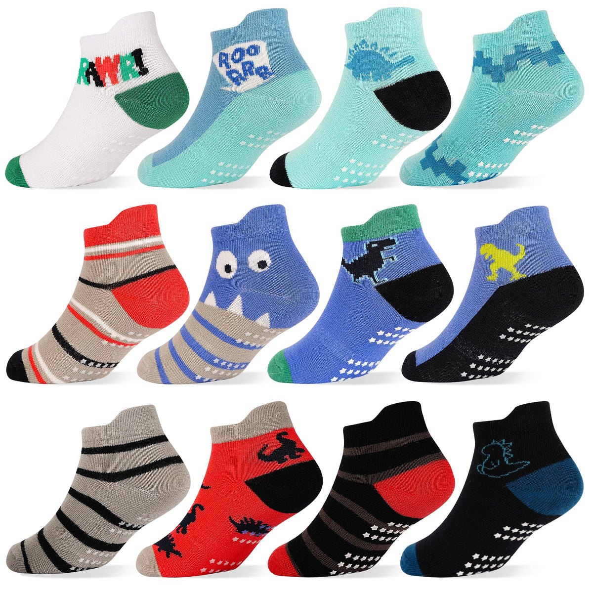 ELUTONG Toddler Socks with Grips Anti Slip Ankle Socks 12 Pairs for 1-7 Years Boys Girls Kids Infant Baby