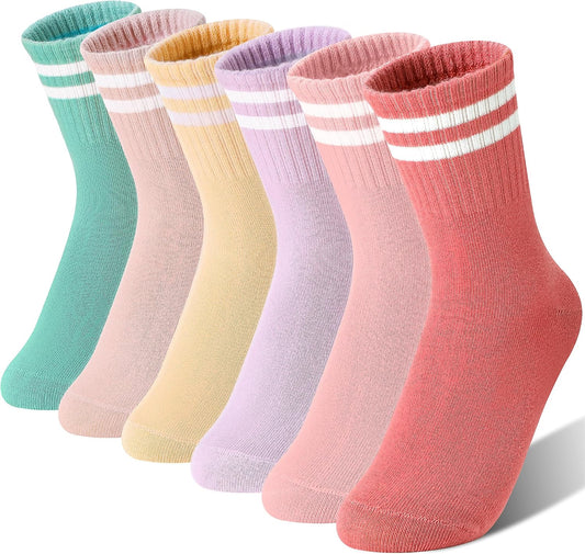 Kids Girls Athletic Sport Socks Basketball Outdoor Cotton Crew Breathable Socks 6 Pairs