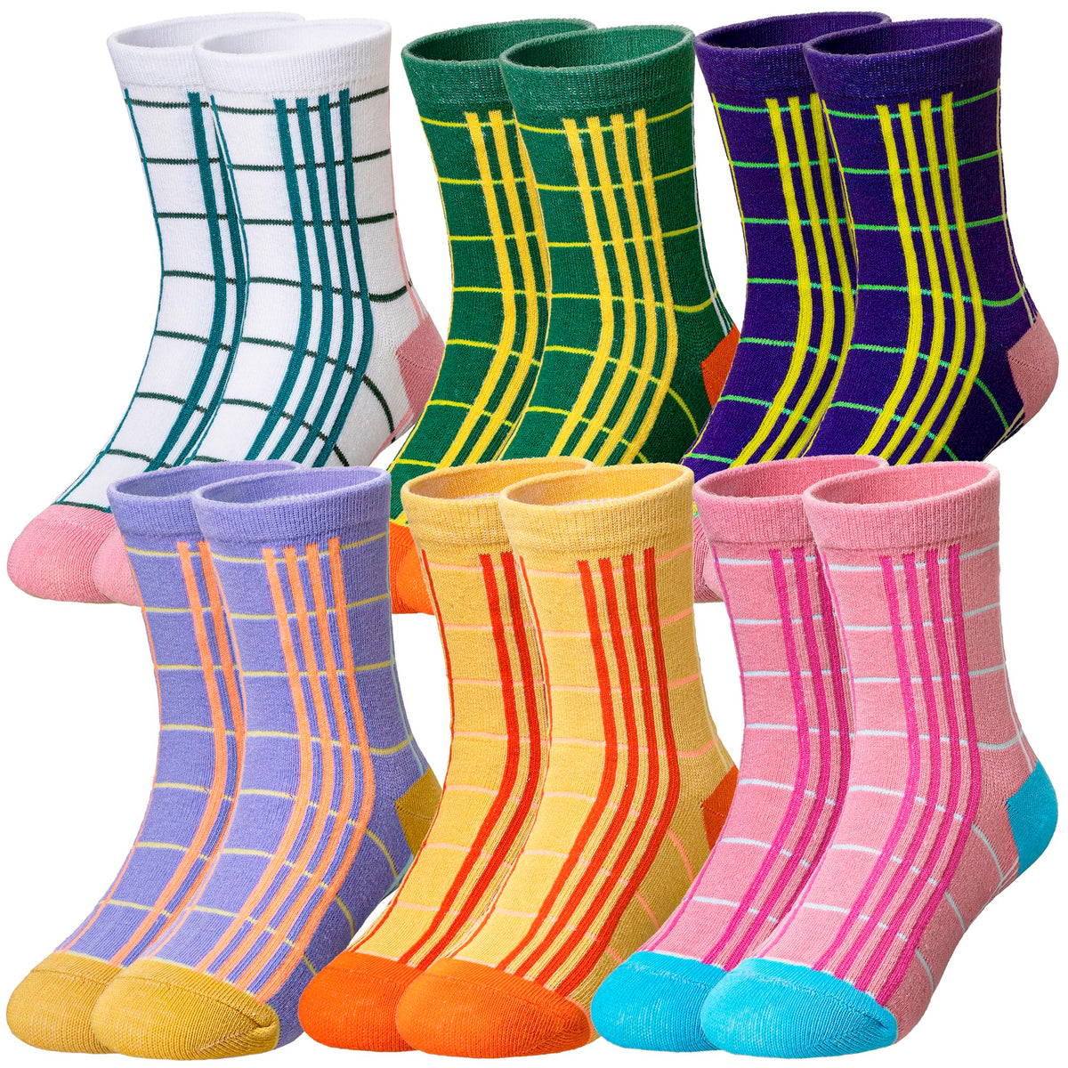 Eocom Girls Socks Little Kids Crew Socks Cotton Cute Youth Dress Socks 6 Pairs