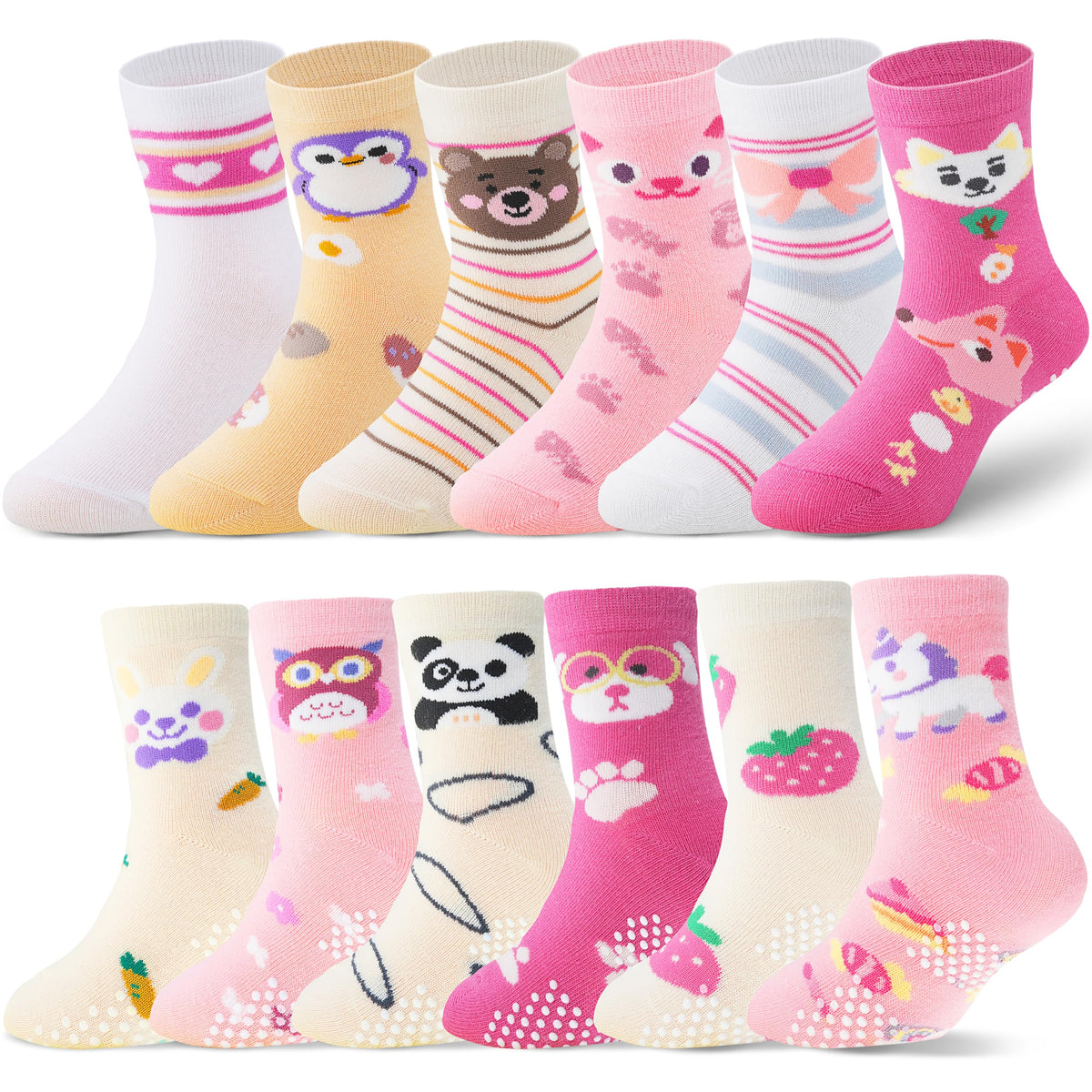 ANTSANG Baby Girls Toddlers Grips Socks, Kids Unicorn Crew Cotton Socks