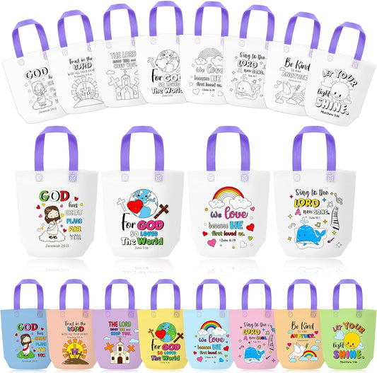 24Pcs Cartoon Coloring Goodie Bags for Kids Party Favor Classroom Reward