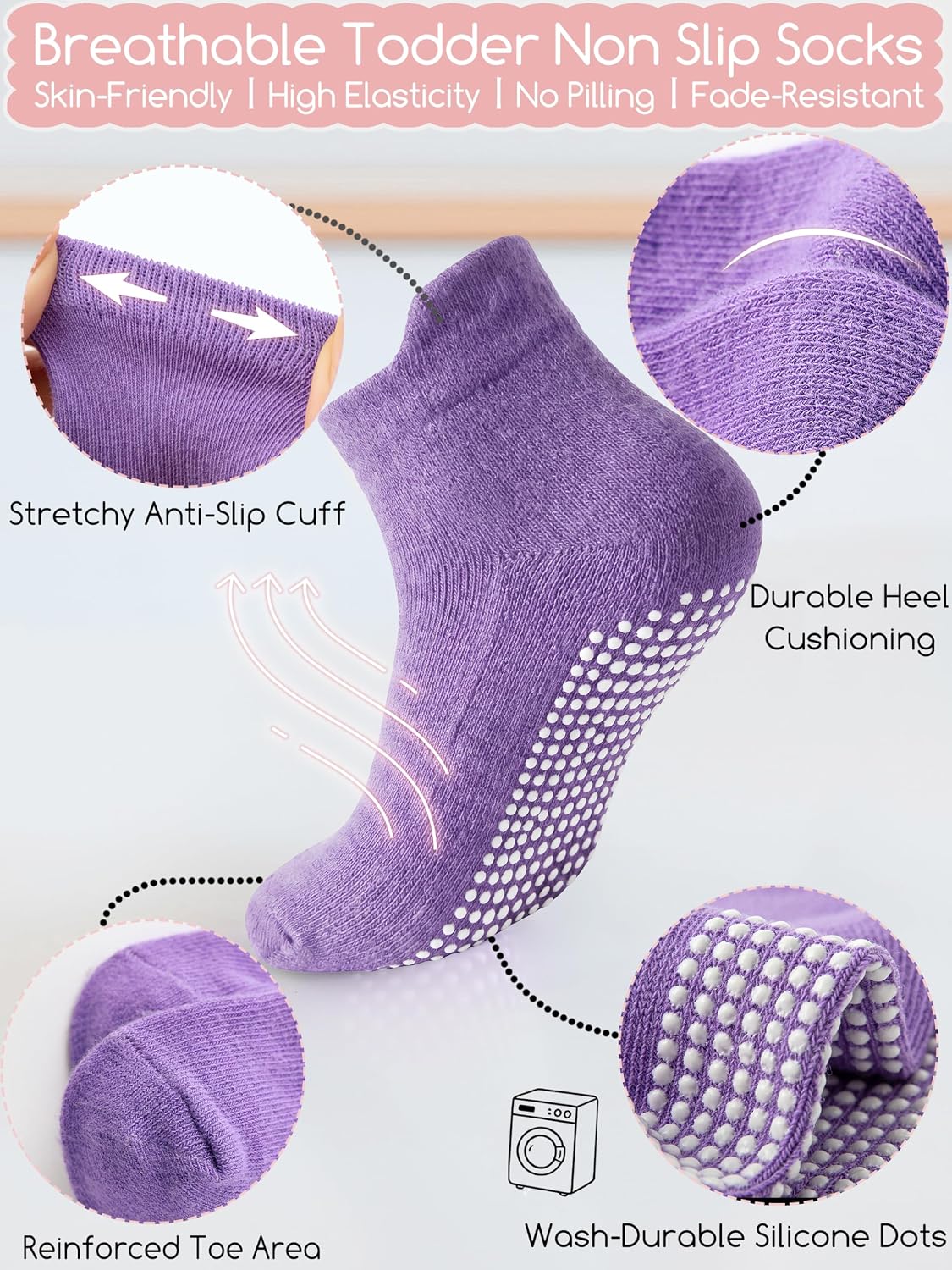 Aroveea Toddler Socks Non Slip Grip Baby Girls Kids Ankle Cute 12 Pack