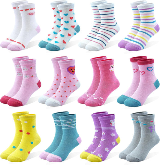 12 Pairs Girls Socks, Novelty Socks for Toddler Girls Aged 1-7
