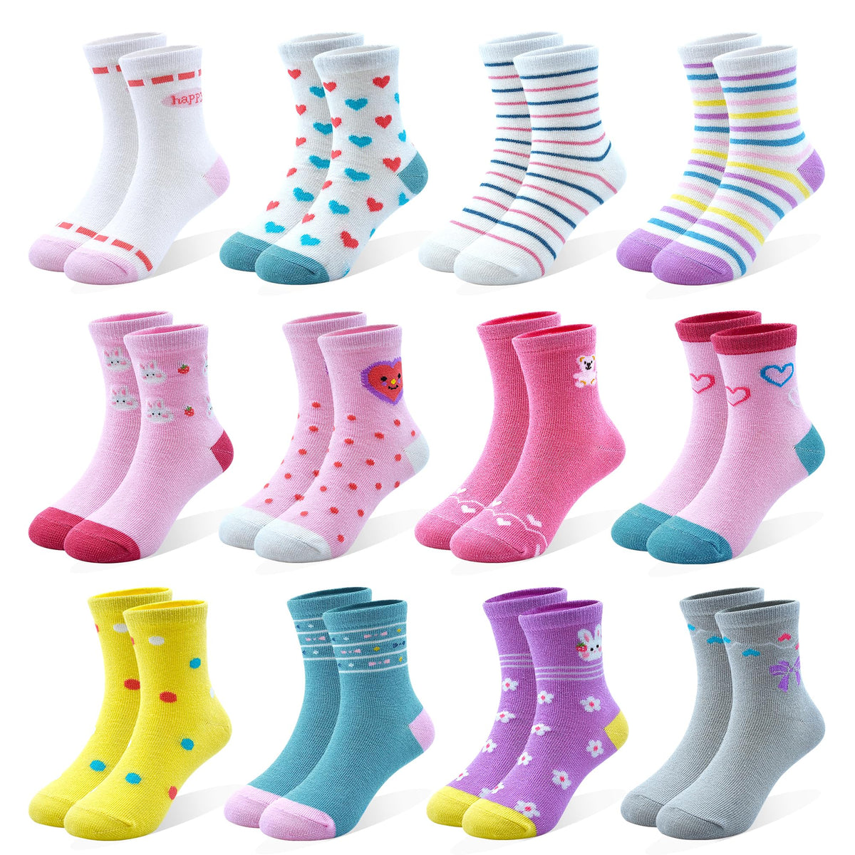 12 Pairs Girls Socks, Novelty Socks for Toddler Girls Aged 1-7