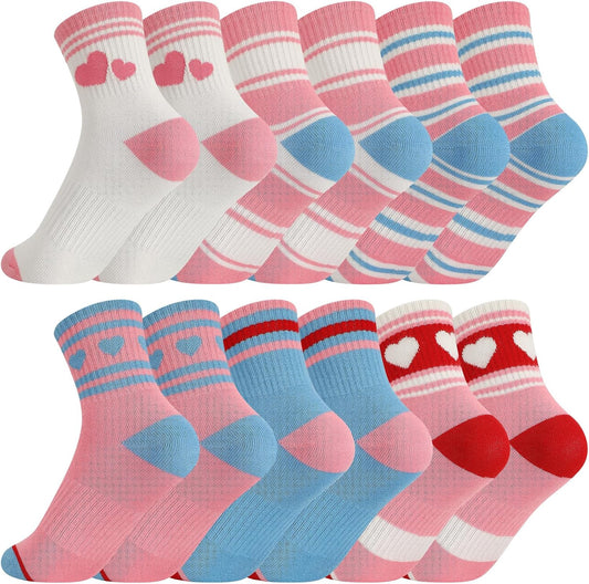 Jspupifip 6 Pairs Girls Crew Athletic Socks