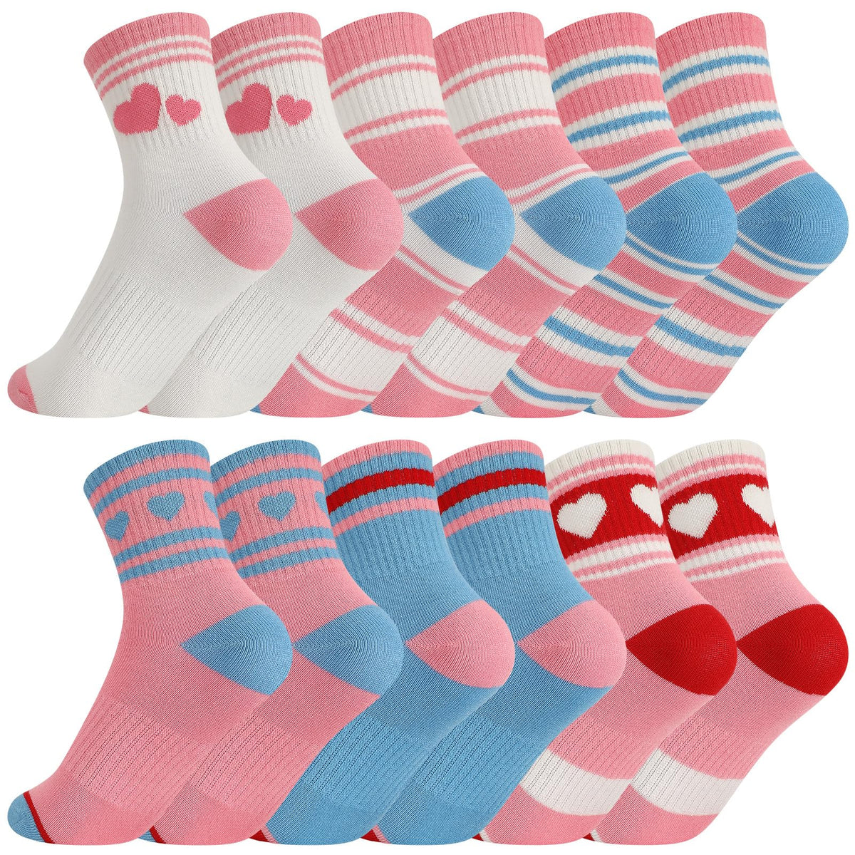 Jspupifip 6 Pairs Girls Crew Athletic Socks