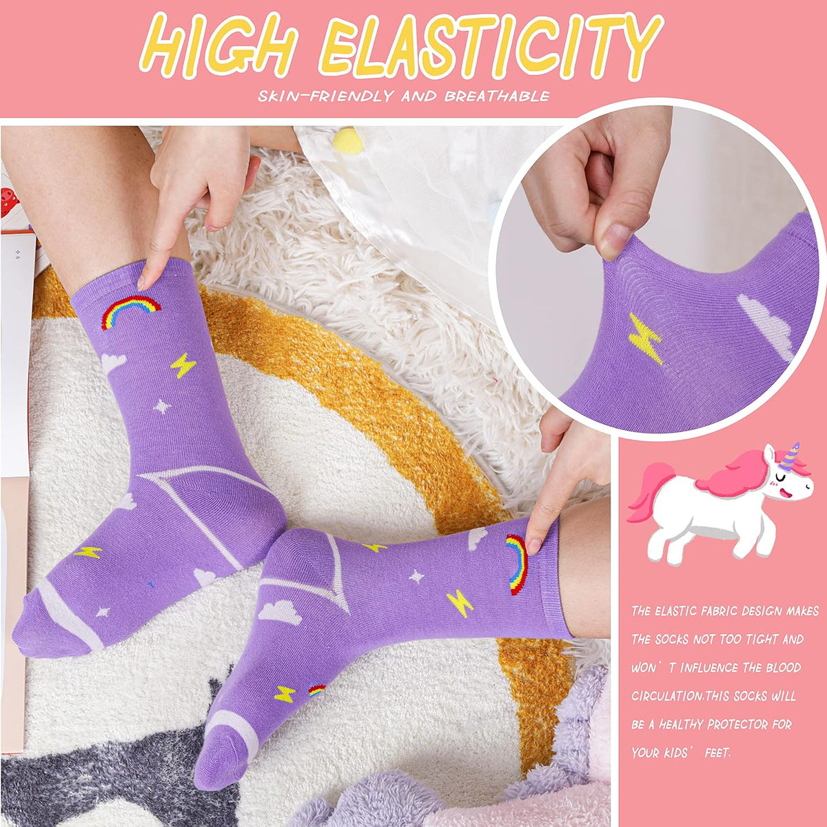 Unicorn Socks Gifts for Girls kids Cute Animal Fun Crew Fashion Funny Novelty Soft Cotton Socks 6 Pairs