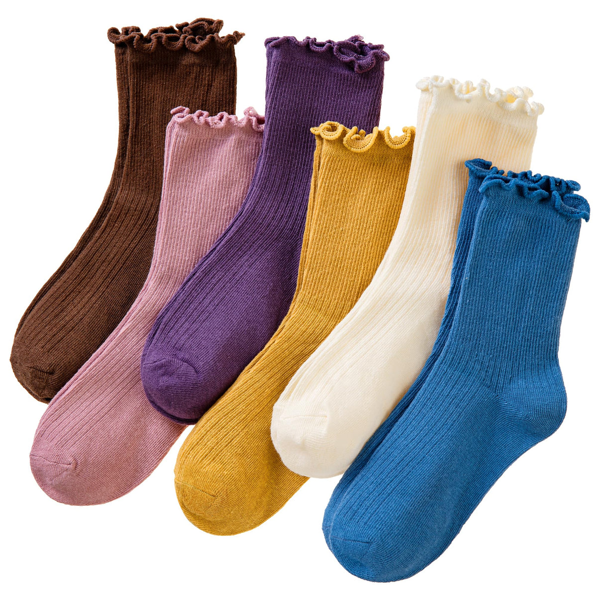 SeeyAN Girls Ruffle Socks Frilly Kids Crew Dress Cotton Soft Cute Toddler Socks 6 Pairs