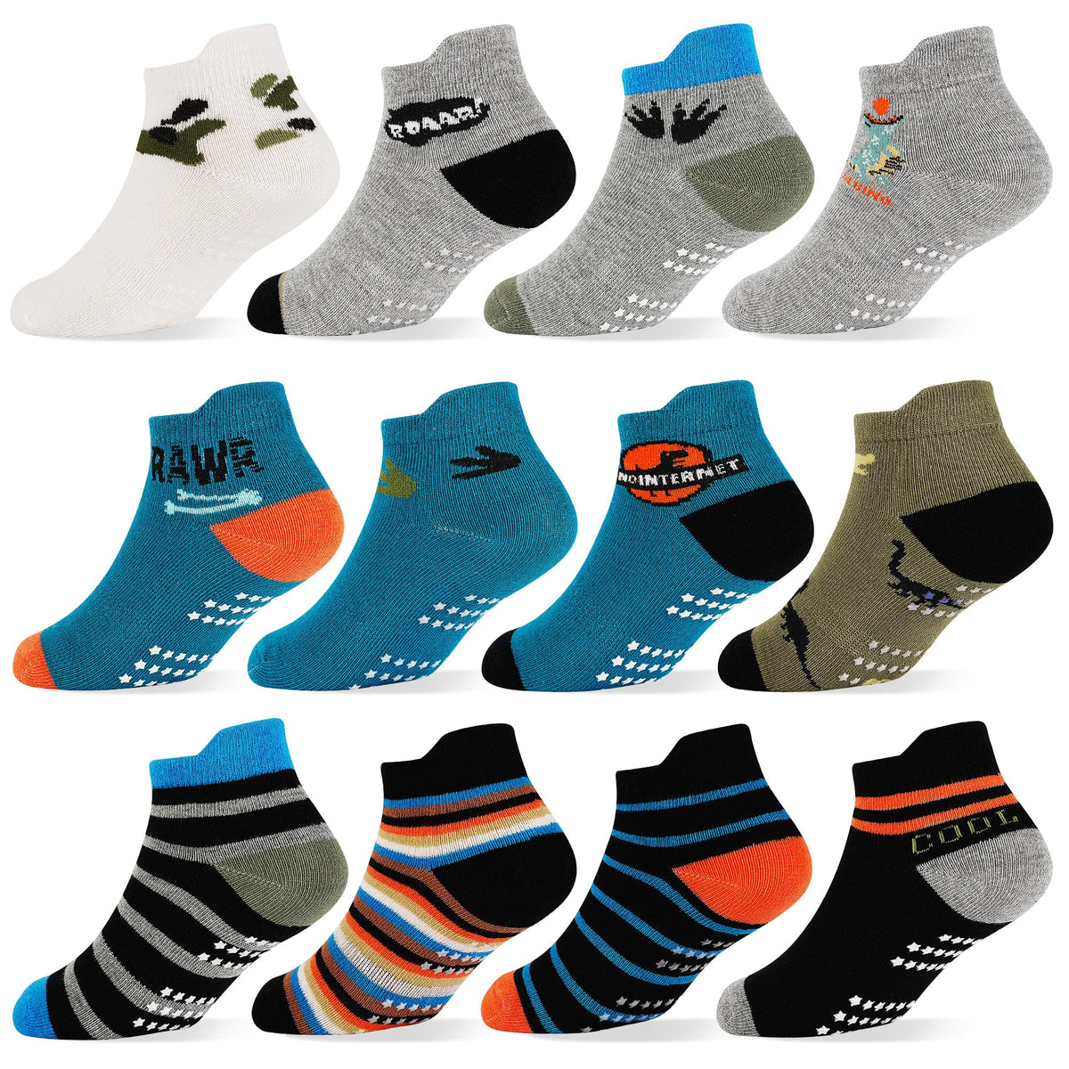 ELUTONG Toddler Socks with Grips Anti Slip Ankle Socks 12 Pairs for 1-7 Years Boys Girls Kids Infant Baby
