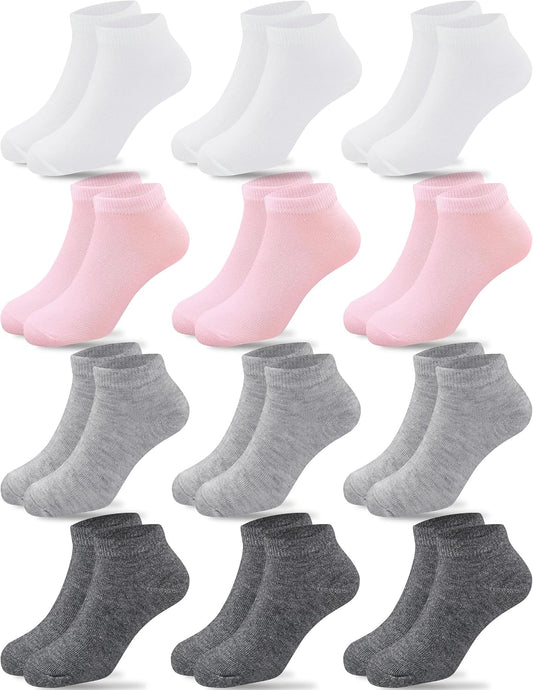 Duufin Girls Socks 12 Pairs Low Cut Ankle Socks for Girls 4-15 Years Old