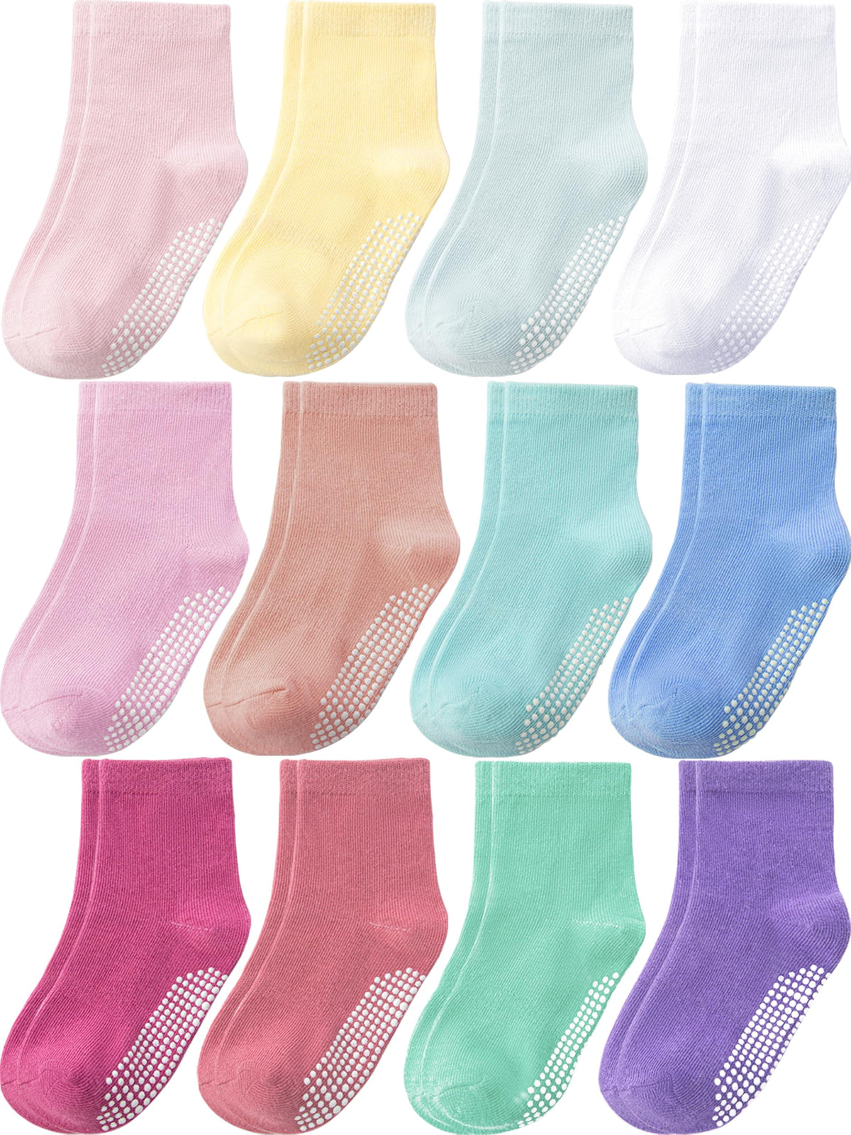 Baby Toddler Socks Grip Non Slip Boys Girls Kids Cotton 12 Pack Ankle Socks