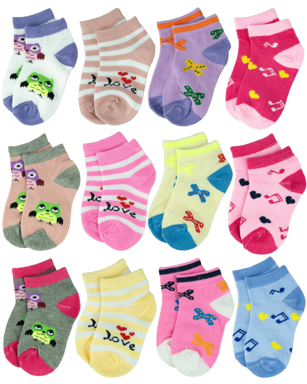Gelante 12 Pairs Girl Children Toddler Kids Cotton Ankle Socks