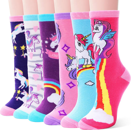 EBMORE Kids Girls Boys Socks Cotton Crew Cute Animal Pattern Fashion Fun Novelty Socks 6 Pack