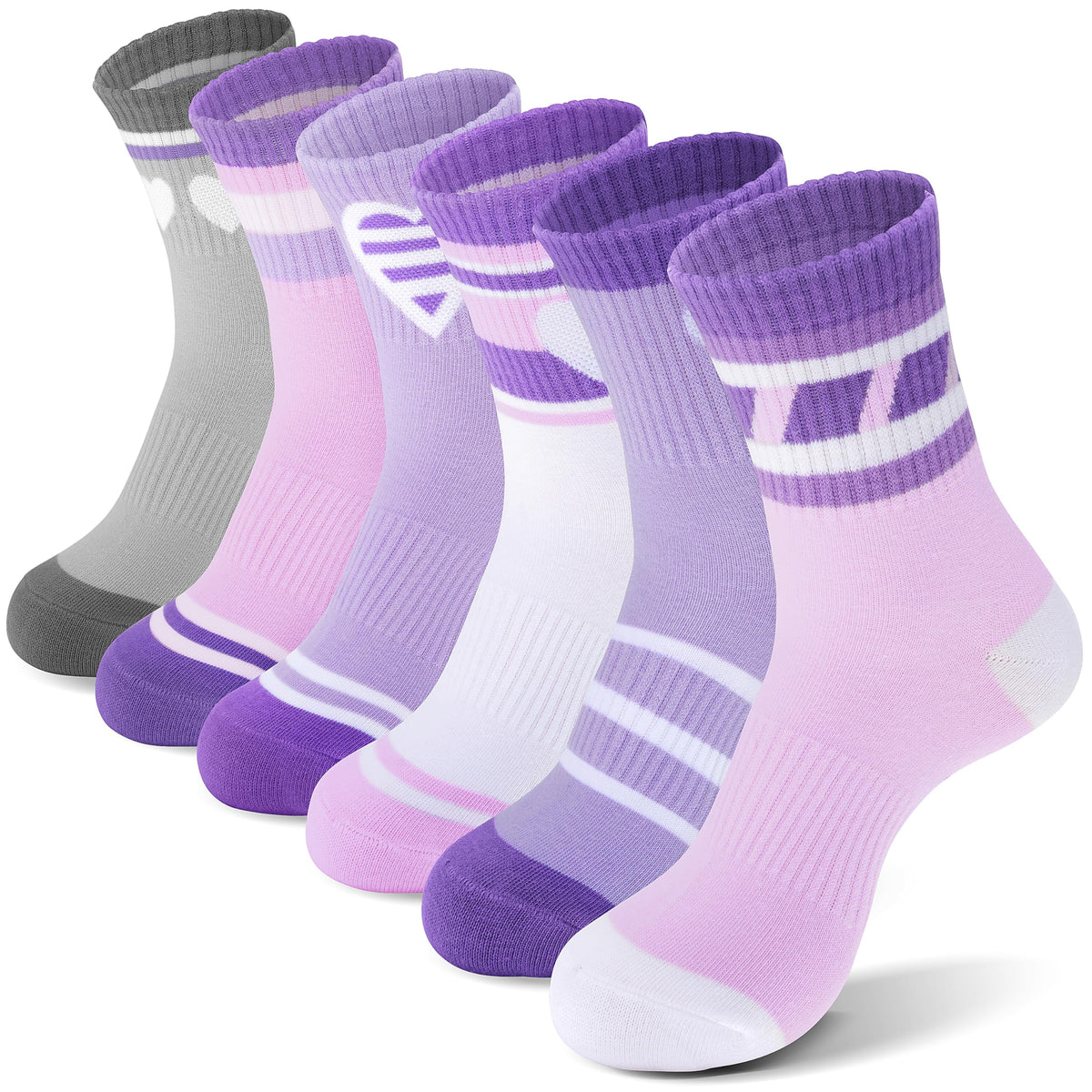 ANTSANG Kids Boys Girls Athletic Cotton Socks,6 Pairs Youth Teen Crew Socks