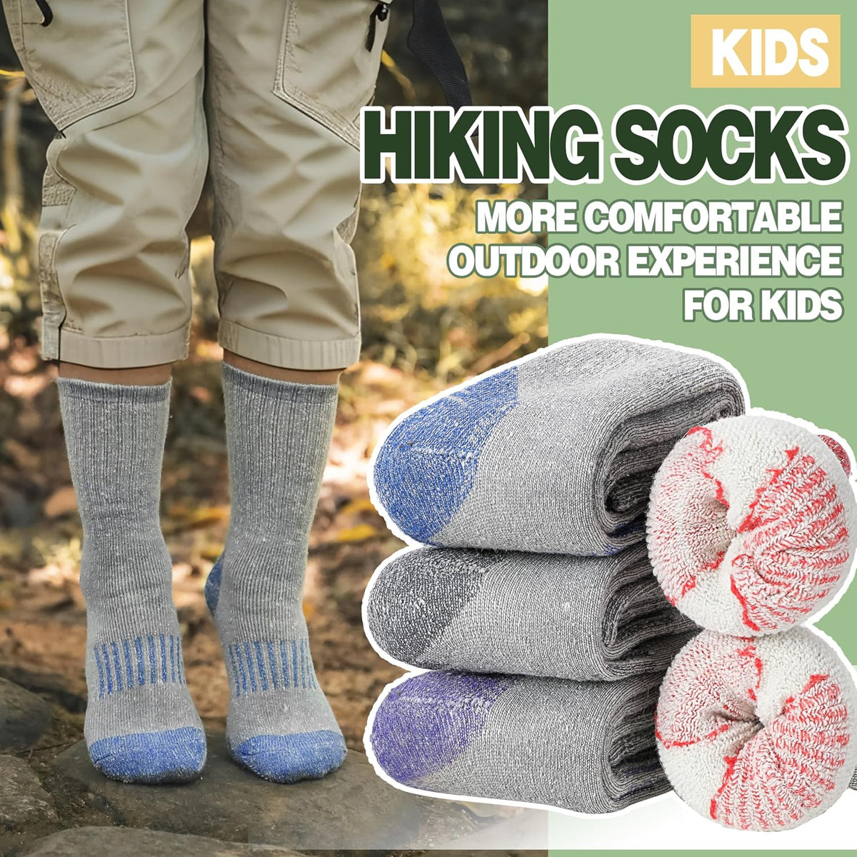 Sandsuced Kids Merino Wool Hiking Socks for Girls Boys Toddler