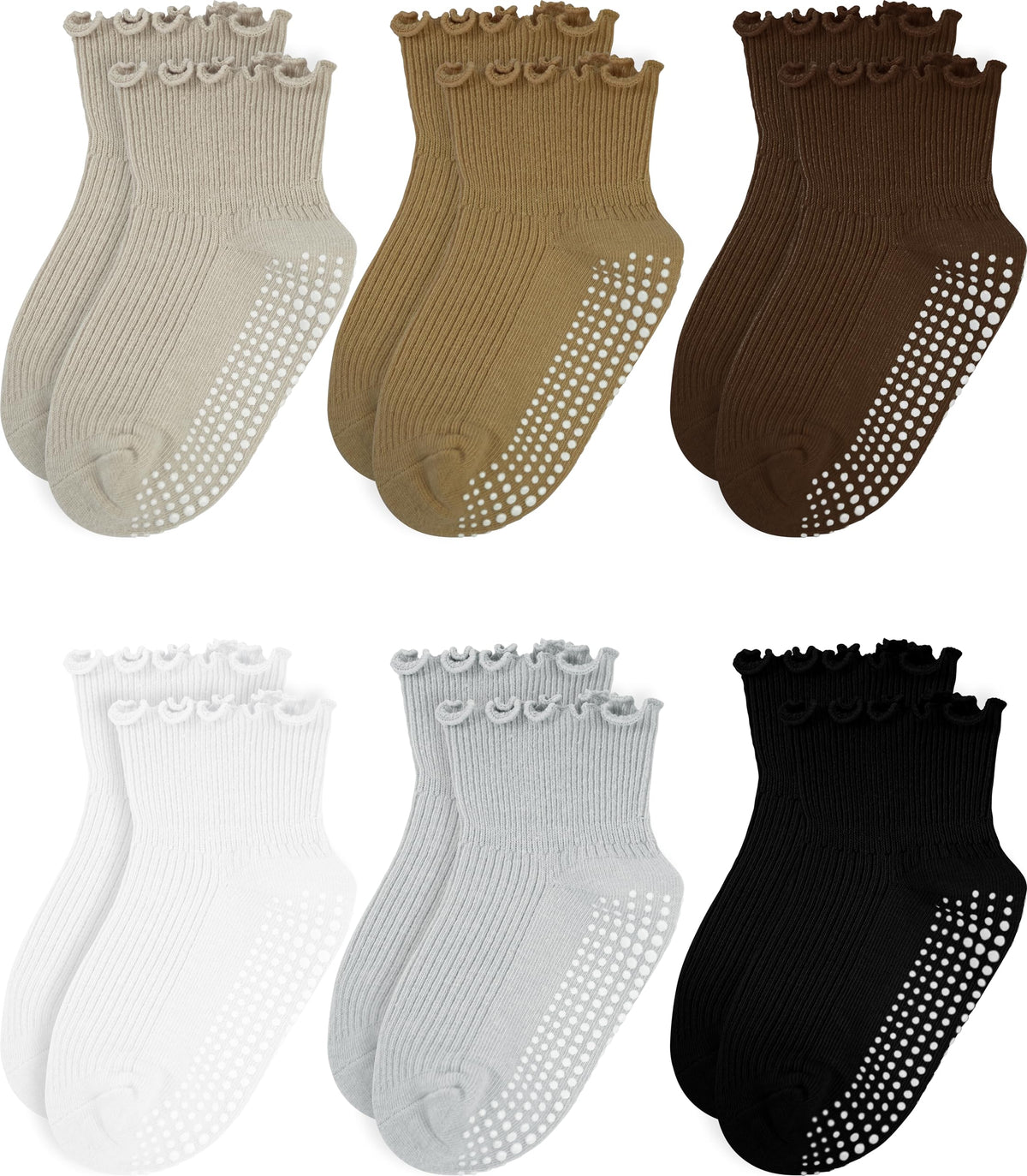 Girls Ruffle Socks Non-Slip Ankle Socks with Grips