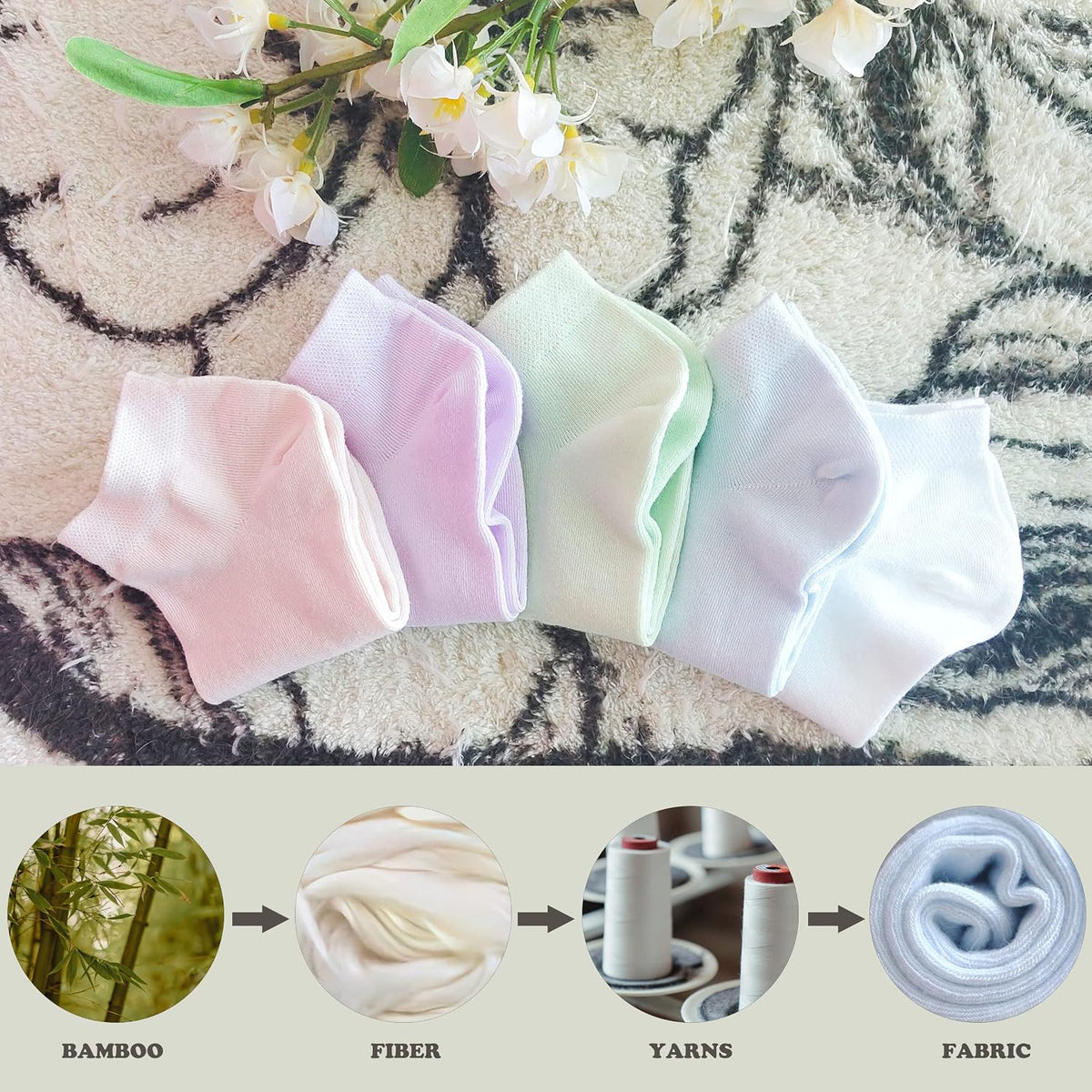 SERISIMPLE Viscose Bamboo School Socks Ankle Super Soft Kids Socks Stretch Cuffs Athletic Socks Odor Anti-odor 5 Pairs