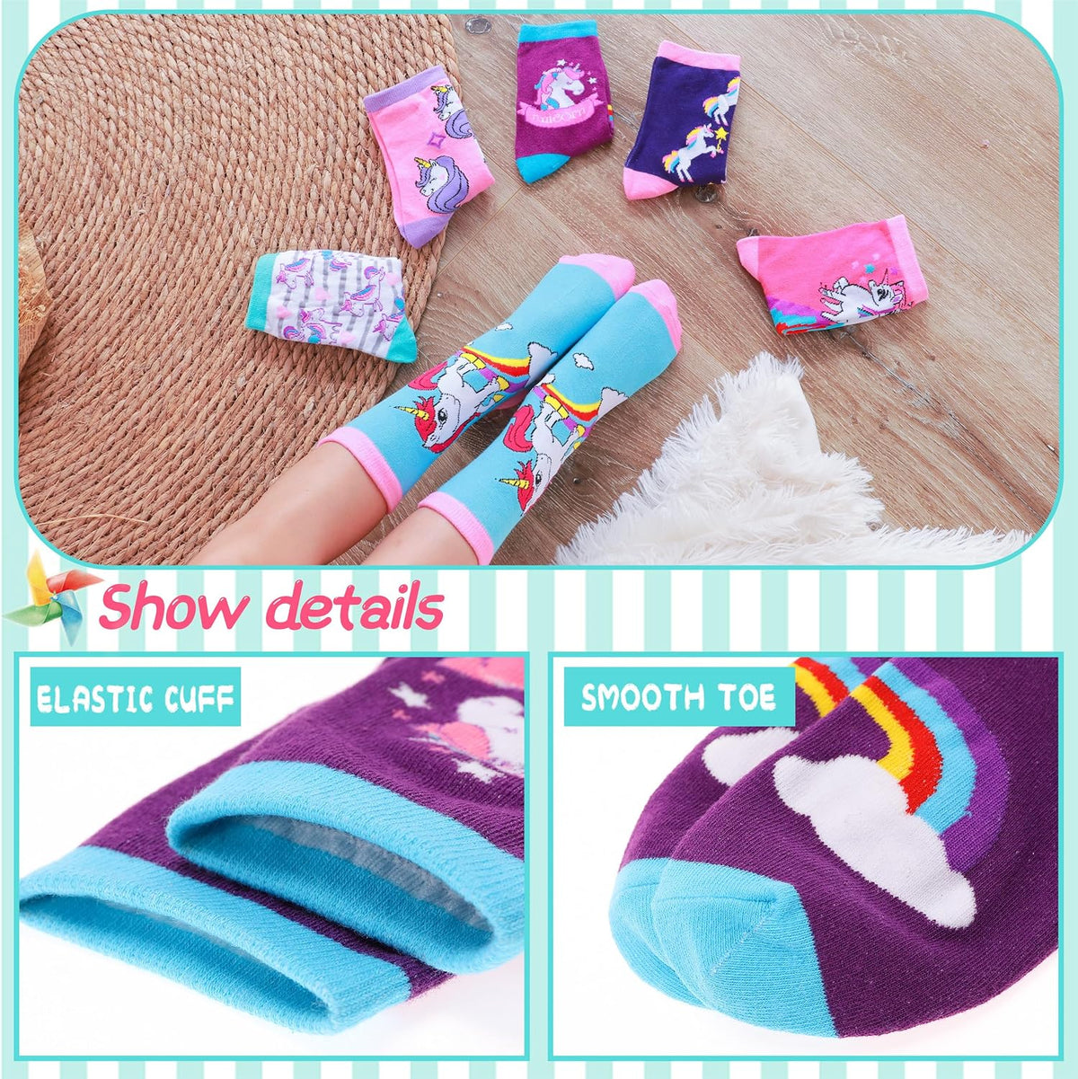 EBMORE Kids Girls Boys Socks Cotton Crew Cute Animal Pattern Fashion Fun Novelty Socks 6 Pack
