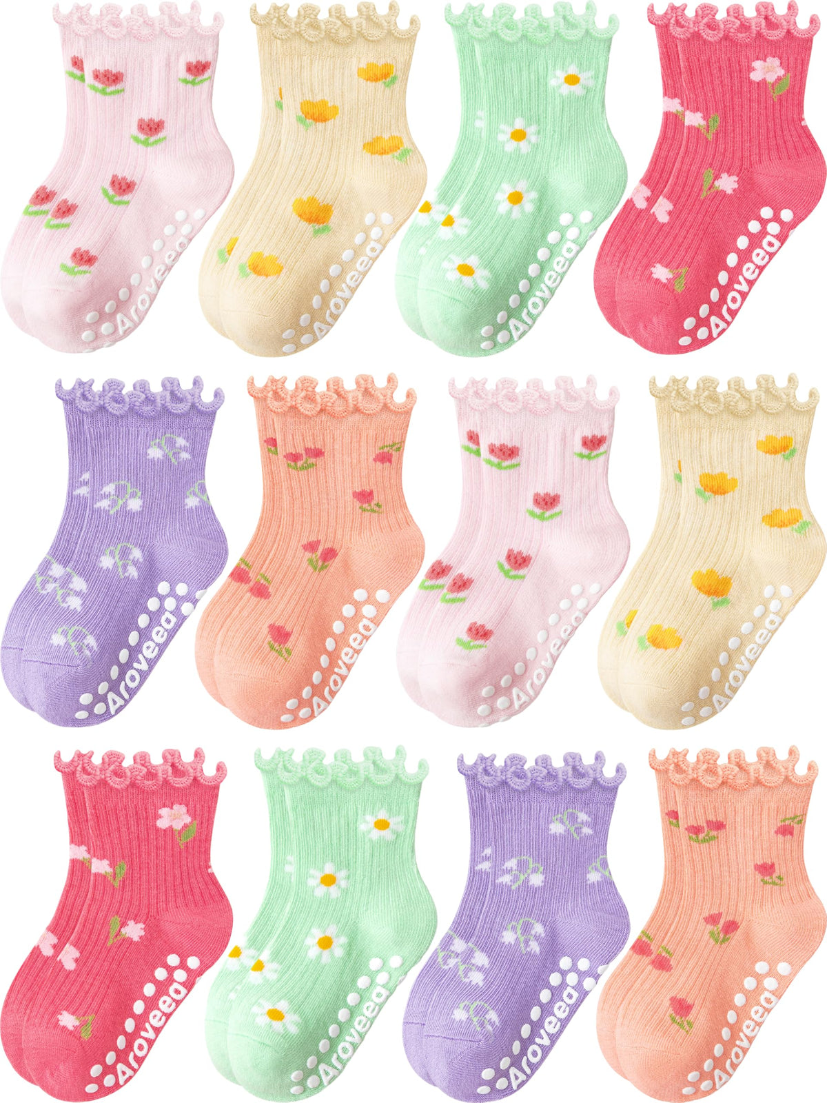 Toddler Girls Socks 12 Pack Grip Kids Cotton Socks for Toddlers 6M-7Years