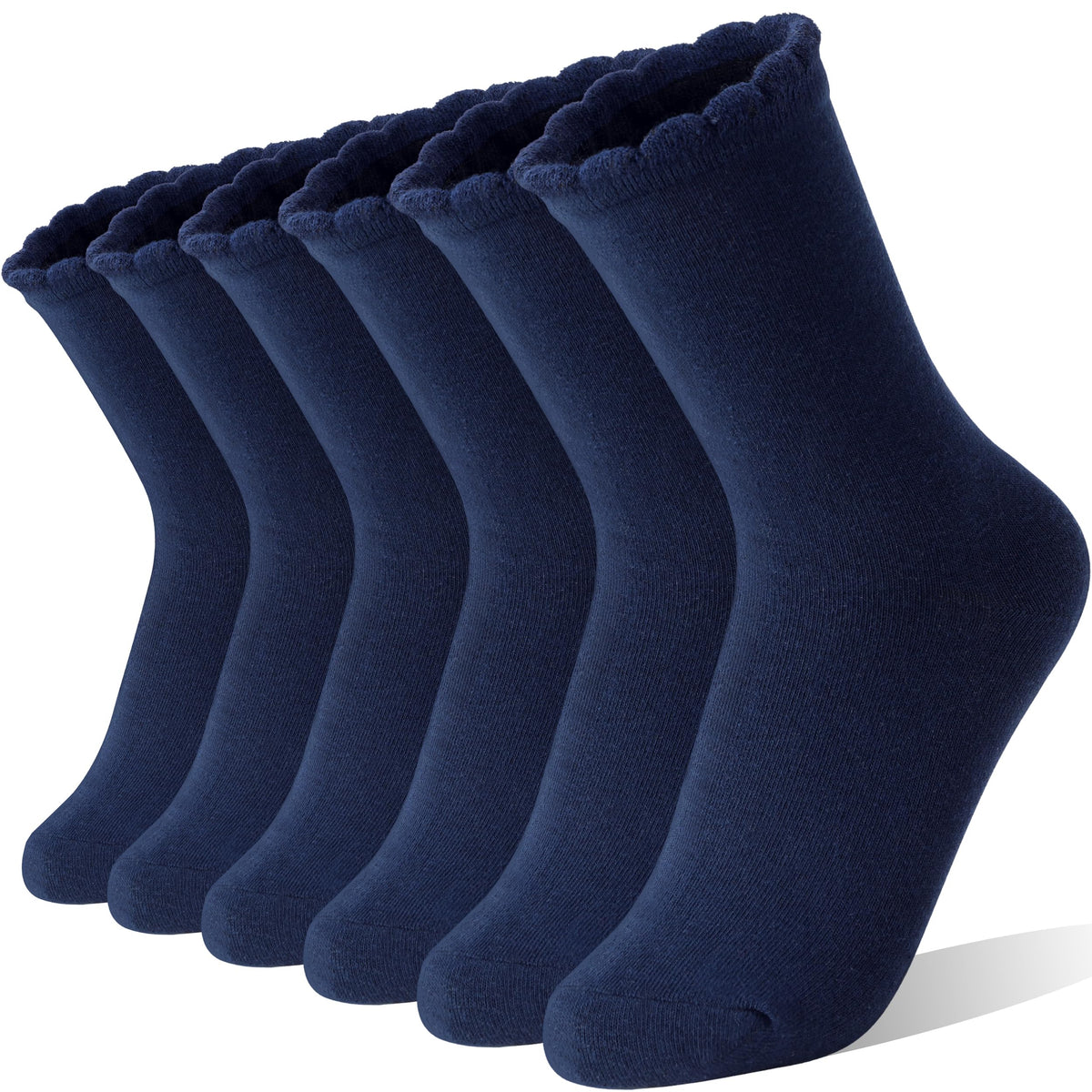EBMORE Girls Kids Ruffle Socks Uniform School Dress Crew Cotton Textured Breathable Socks 6 Pairs