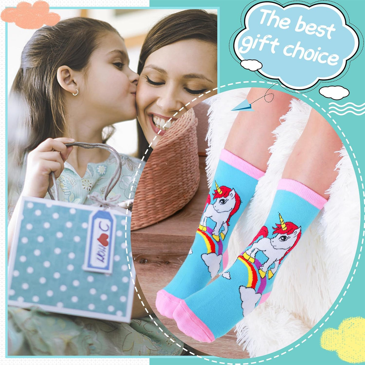 EBMORE Kids Girls Boys Socks Cotton Crew Cute Animal Pattern Fashion Fun Novelty Socks 6 Pack