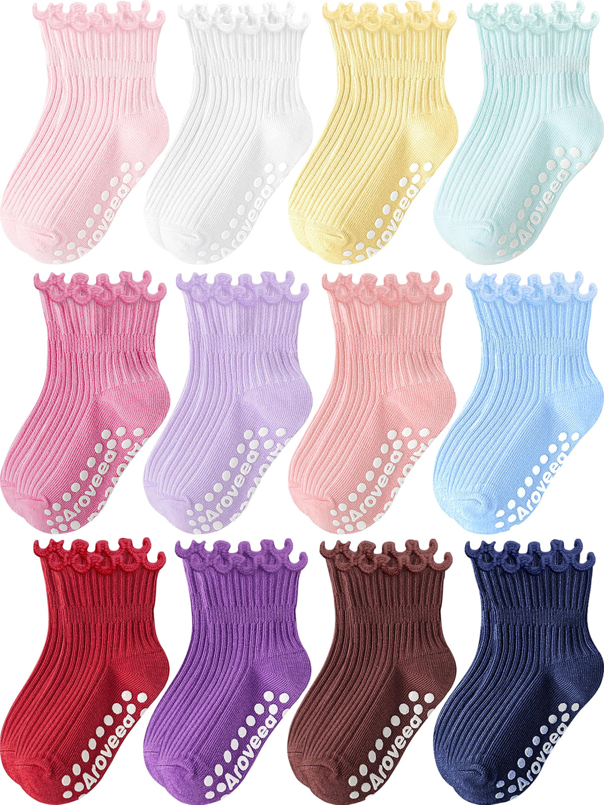 Toddler Girls Socks 12 Pack Grip Kids Cotton Socks for Toddlers 6M-7Years