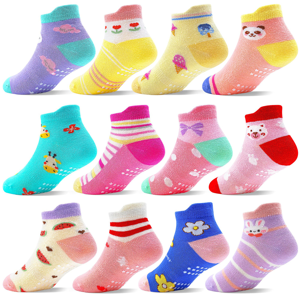 ELUTONG Toddler Socks with Grips Anti Slip Ankle Socks 12 Pairs for 1-7 Years Boys Girls Kids Infant Baby