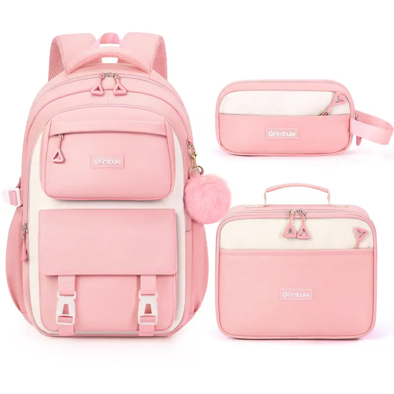 Fimibuke 3PCS Waterproof Backpack for School,Oxford Cloth Bookbag Set with Lunch Box & Pencil Case,school bag for Elementary Middle High School,Back to School Gift,Birthday's Gift