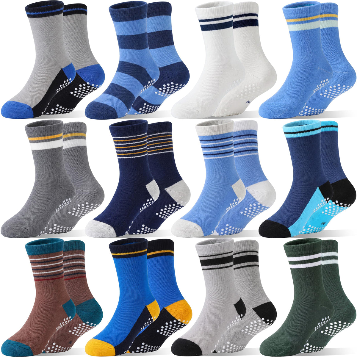 Welwoos Baby Girls Toddlers Grips Socks 12 Pairs Kids Anti Slip Non Skid Animal Funny Cartoon Crew Breathable Cotton Socks