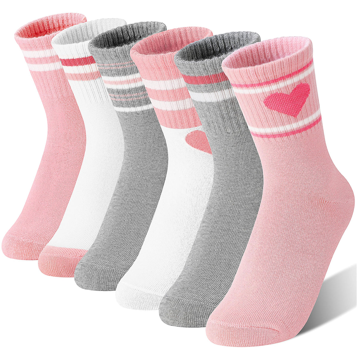 Kids Girls Athletic Sport Socks Basketball Outdoor Cotton Crew Breathable Socks 6 Pairs