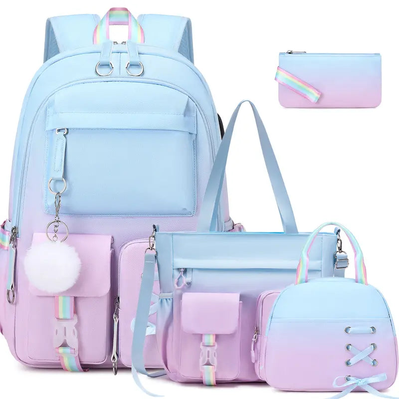 SIMILOVE Y2K Aesthetic Black Backpack Set for Girls Teens - Stylish Daypacks with Tote Bag, Lunch Bag, USB Charging Port, Black Chain, Water Resistant - Back to School Haul, Holidays Essentials for Middle/High School Students