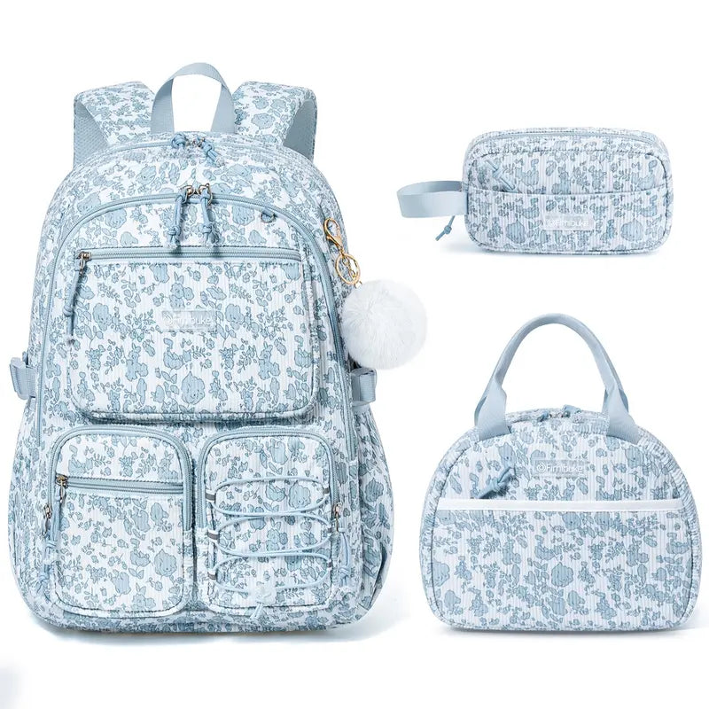 Fimibuke 3PCS Waterproof Backpack for School,Oxford Cloth Bookbag Set with Lunch Box & Pencil Case,school bag for Elementary Middle High School,Back to School Gift,Birthday's Gift