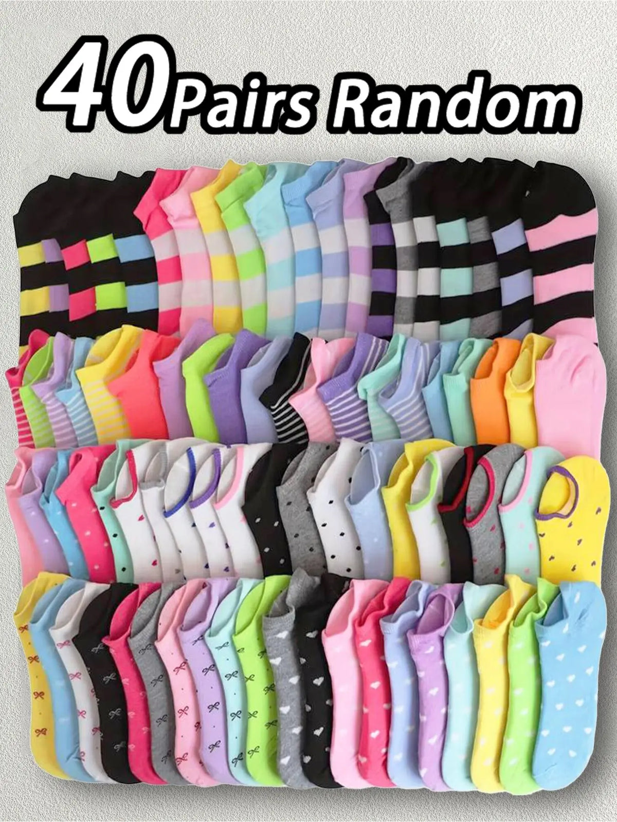 Women's Heart & Striped & Bowknot Print Graphic Ankle Socks, Casual Comfy Breathable Soft Socks for Daily Wear, Ladies Socks for All Seasons, Casual Stylish Socks