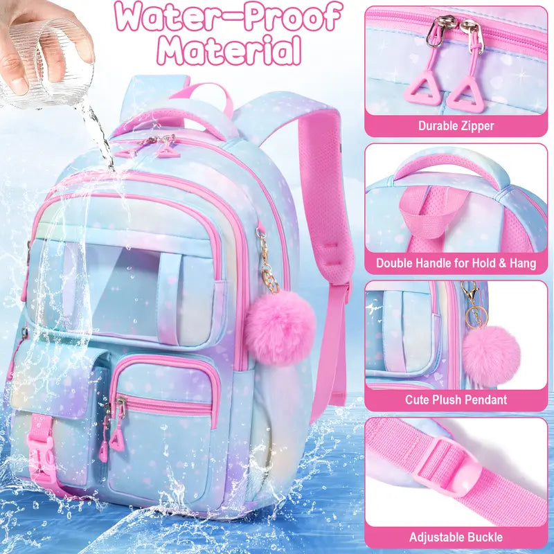 Fimibuke 3PCS Waterproof Backpack for School,Oxford Cloth Bookbag Set with Lunch Box & Pencil Case,school bag for Elementary Middle High School,Back to School Gift,Birthday's Gift