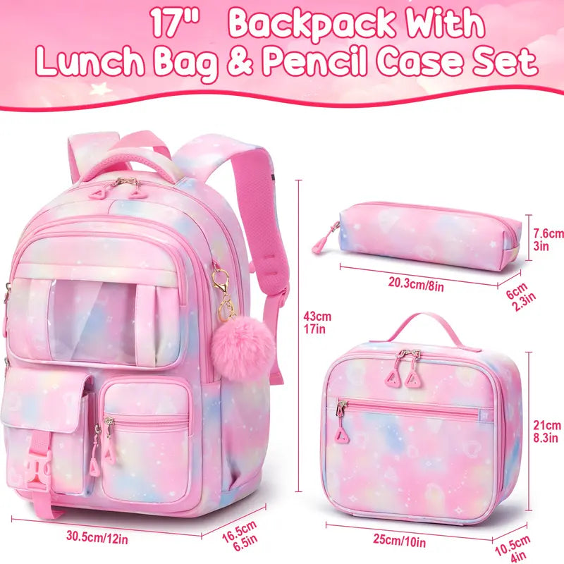 Fimibuke 3PCS Waterproof Backpack for School,Oxford Cloth Bookbag Set with Lunch Box & Pencil Case,school bag for Elementary Middle High School,Back to School Gift,Birthday's Gift