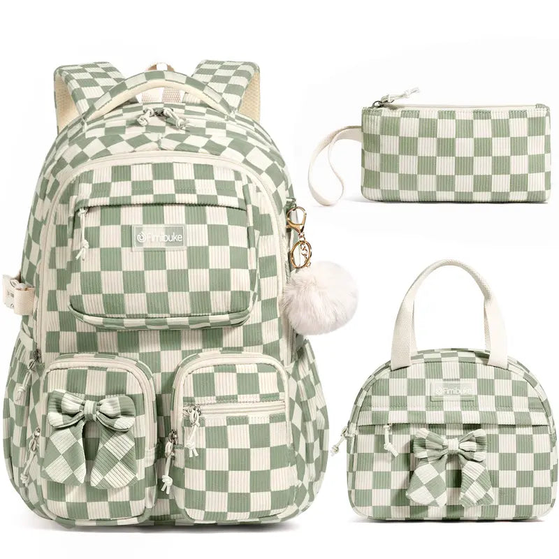 Fimibuke 3PCS Waterproof Backpack for School,Oxford Cloth Bookbag Set with Lunch Box & Pencil Case,school bag for Elementary Middle High School,Back to School Gift,Birthday's Gift