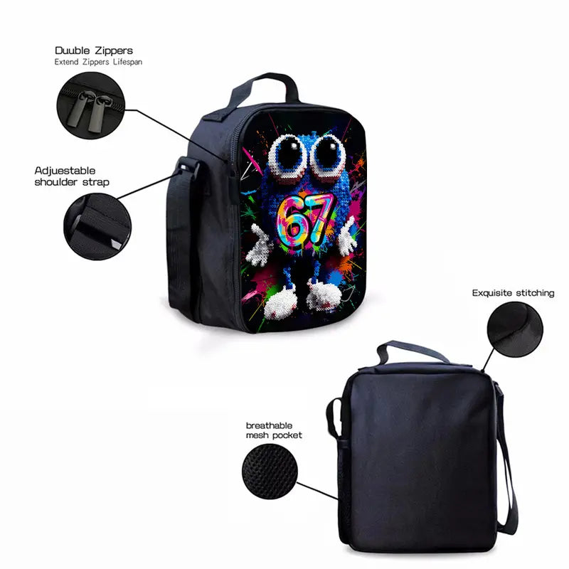 3-pack stylish sequined backpacks, rainbow cute monster 67 theme, lightweight travel large capacity backpacks, fashionable design, back-to-school gift. set